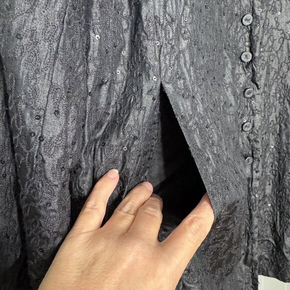 Eileen Fisher Women’s Jacket Black Sequin 100% Silk Jacket Snap Closure Small - Picture 7 of 15